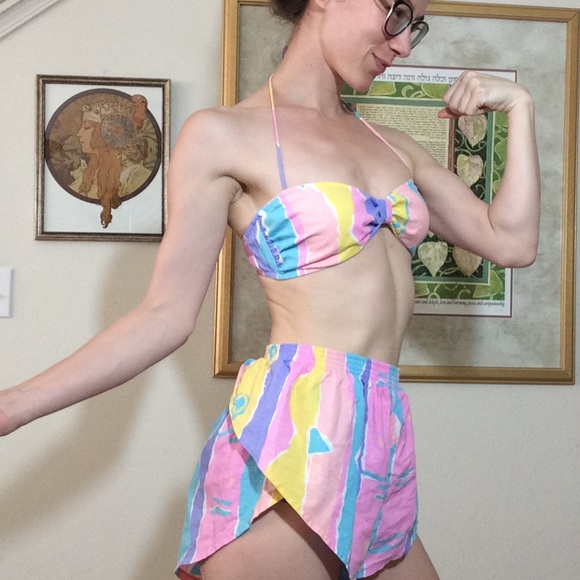 Vintage Other - Vintage Pastel Cotton Swim Lounge Suit 3 Piece